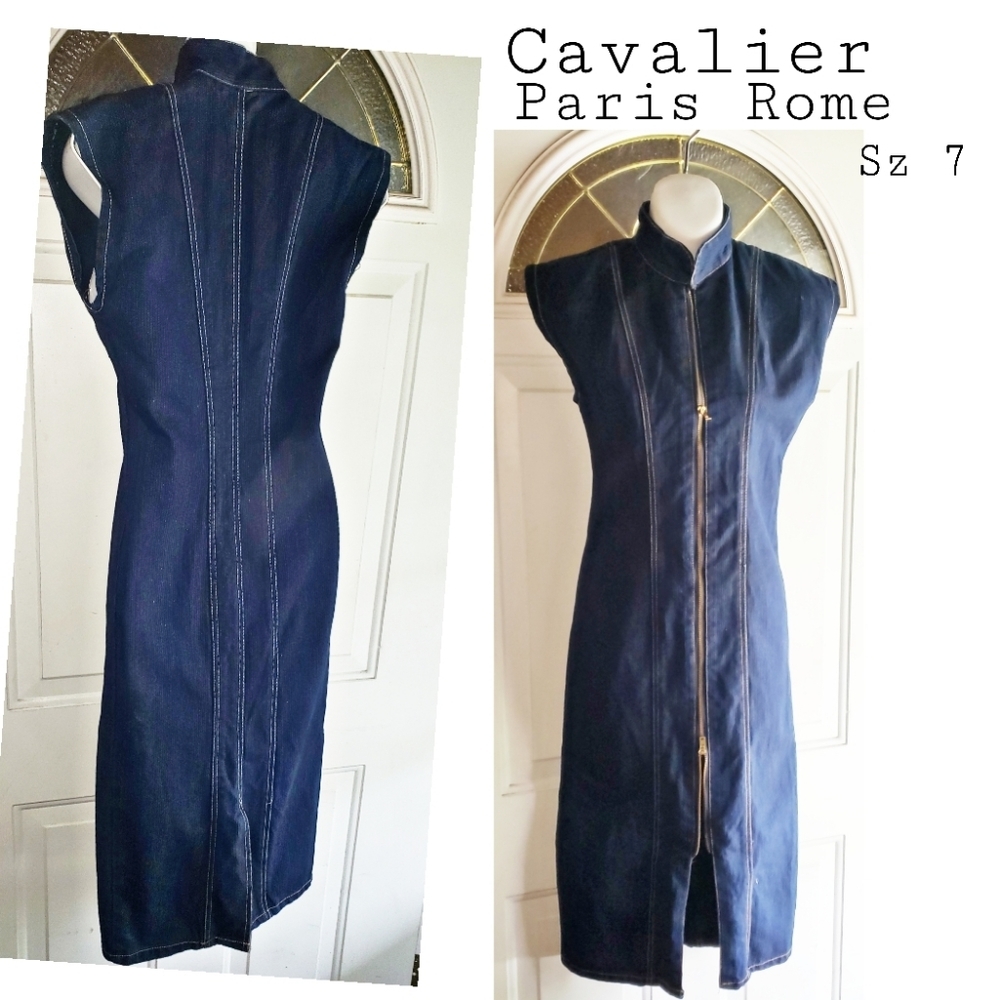Cavalier Paris Rome fitted denim dress. Sz 5